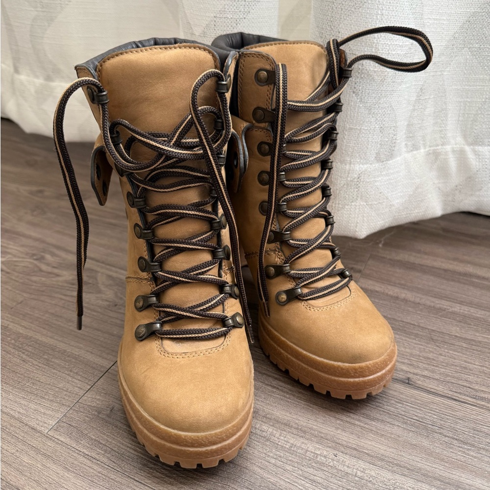 “See By Chloe” Tan lace-up combat boots